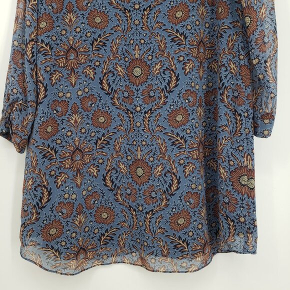 Cabi Provincial Floral Tunic Shirt Dress M Long Sleeve Style 3295 Blue Brown - Picture 12 of 13
